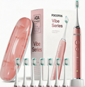 FOCOTOS Vibe Series Ultra-Whitening Toothbrush – ADA Accepted Electric Toothbrush - 8 Brush Heads & Travel Case – 40,000 VPM Motor & Wireless Charging - 4 Modes w Smart Timer – Satin Rose Gold