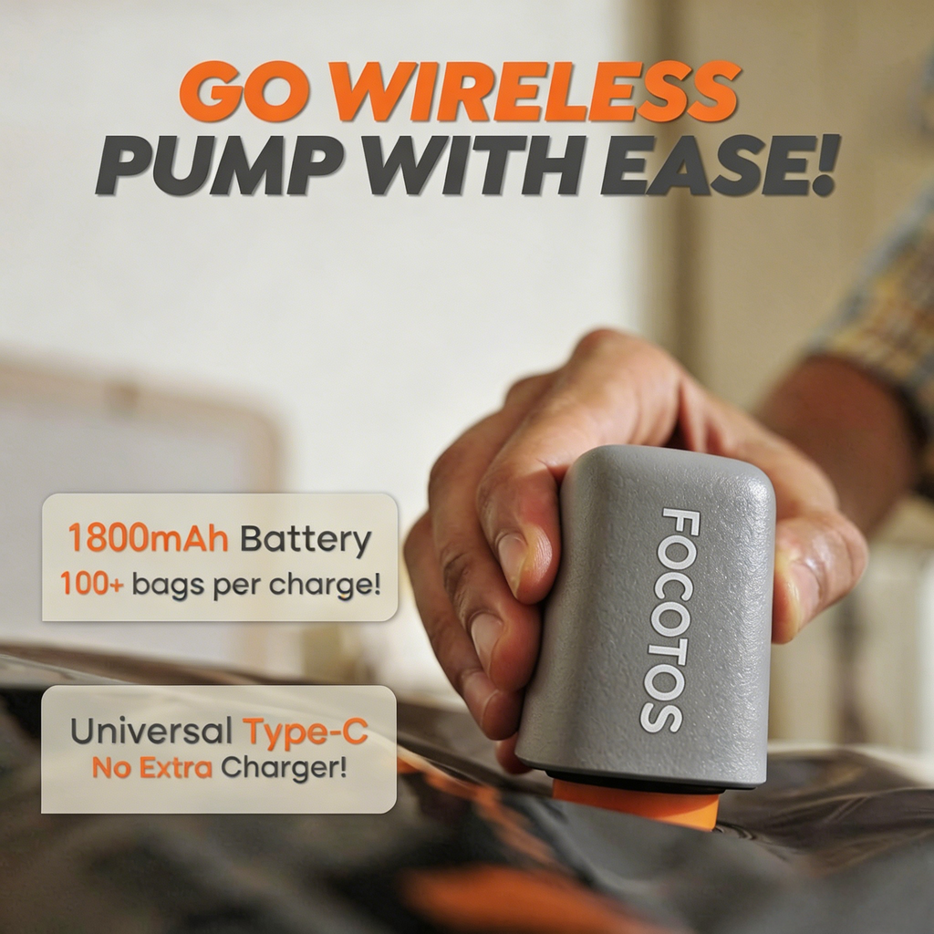 FOCOTOS Rechargeable Wireless Pump Travel Storage Bags Set - Portable Space Saver Bags for Travel & Home - Vacuum Compression Packing Seal for Clothes, Blankets, Seasonal Storage 15 Combo Set