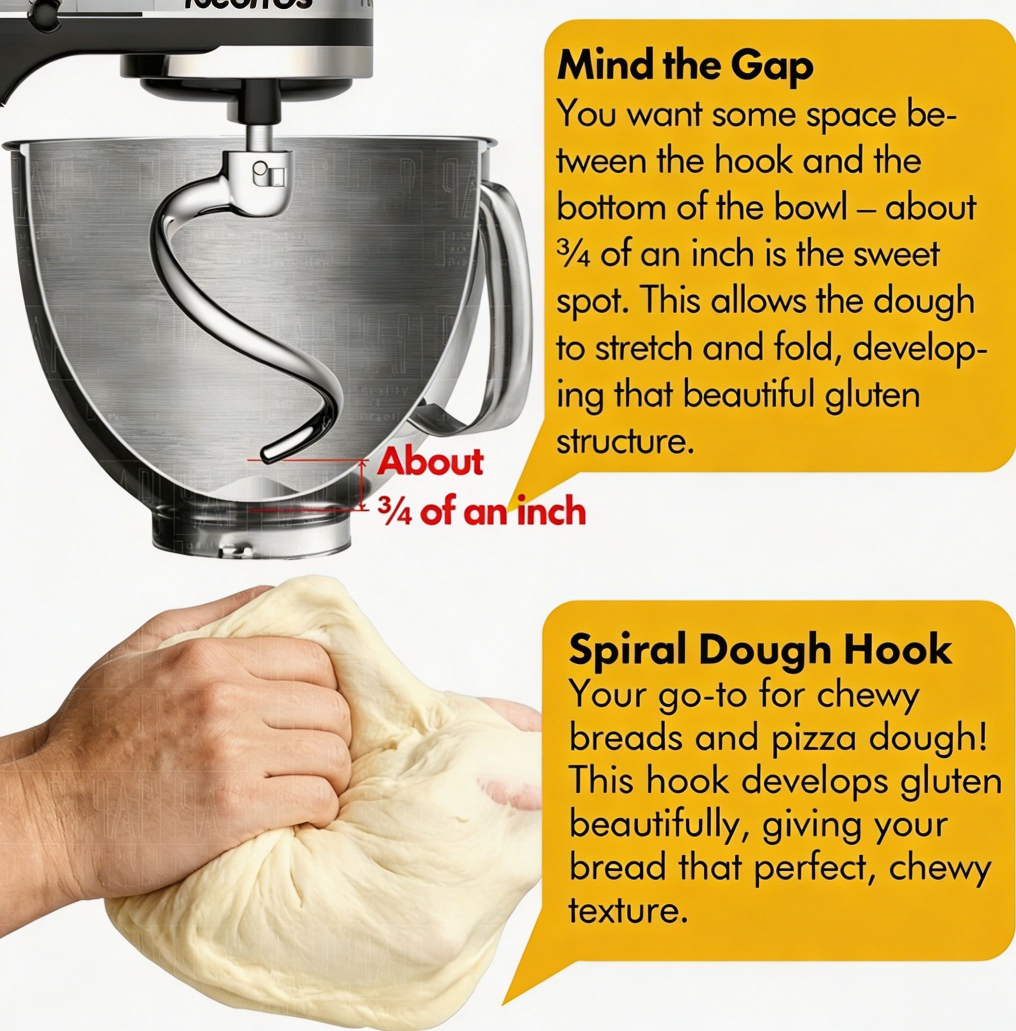 FOCOTOS Stainless Steel Spiral Dough Hook Replacement for KitchenAid 4.5QT & 5QT Bowl Tilt-Head Stand Mixers, Rust-resistant & Easy Clean, Efficient Kneading for Bread, Pizza, Pasta, Cookies