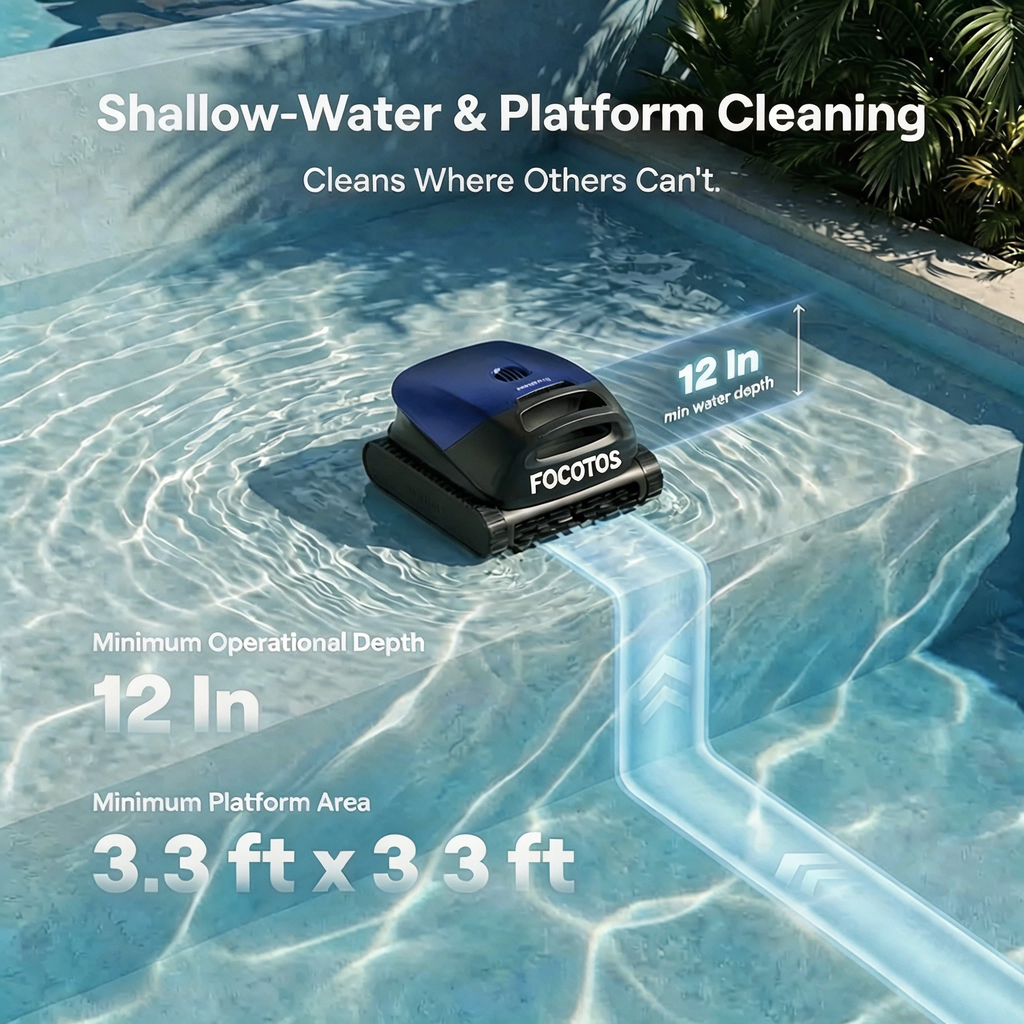 FOCOTOS Sora 10 Pool Vacuum Robot with Shallow Water Platform Cleaning - Royal Blue