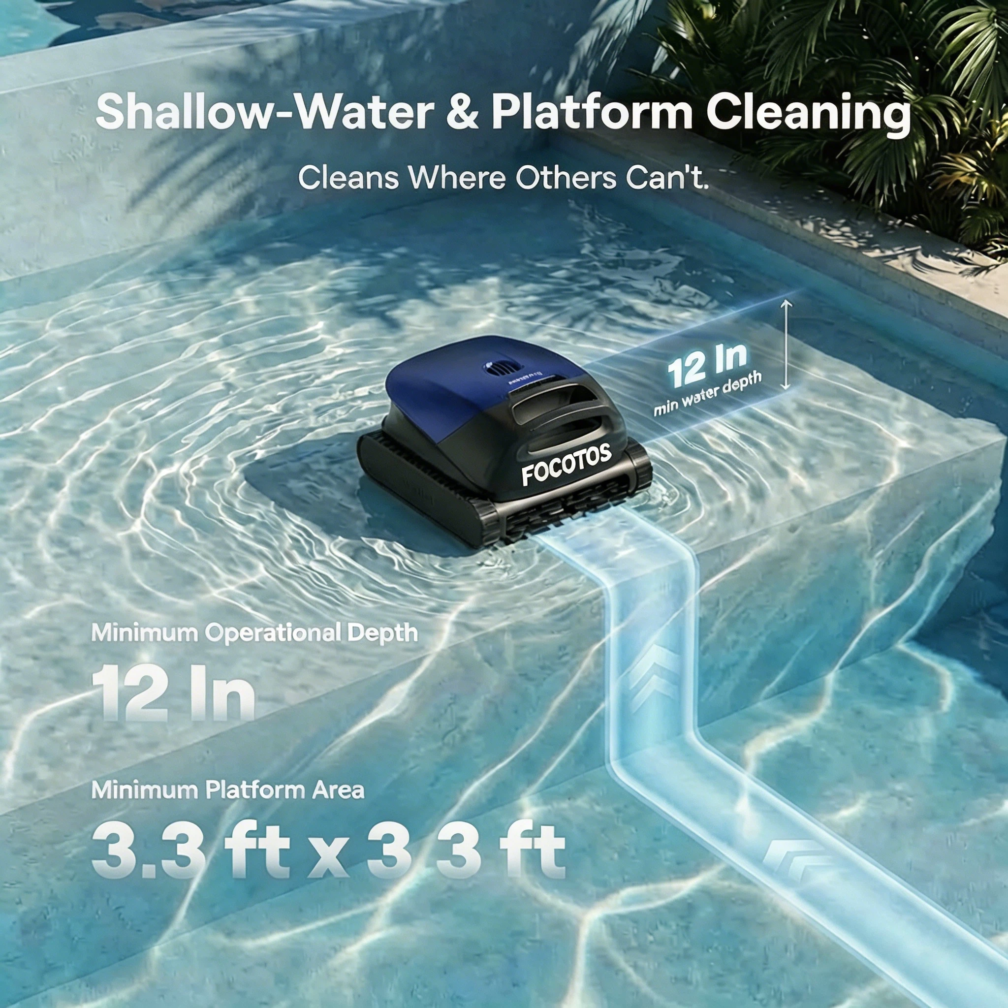 FOCOTOS Sora 10 Pool Vacuum Robot with Shallow Water Platform Cleaning - Royal Blue