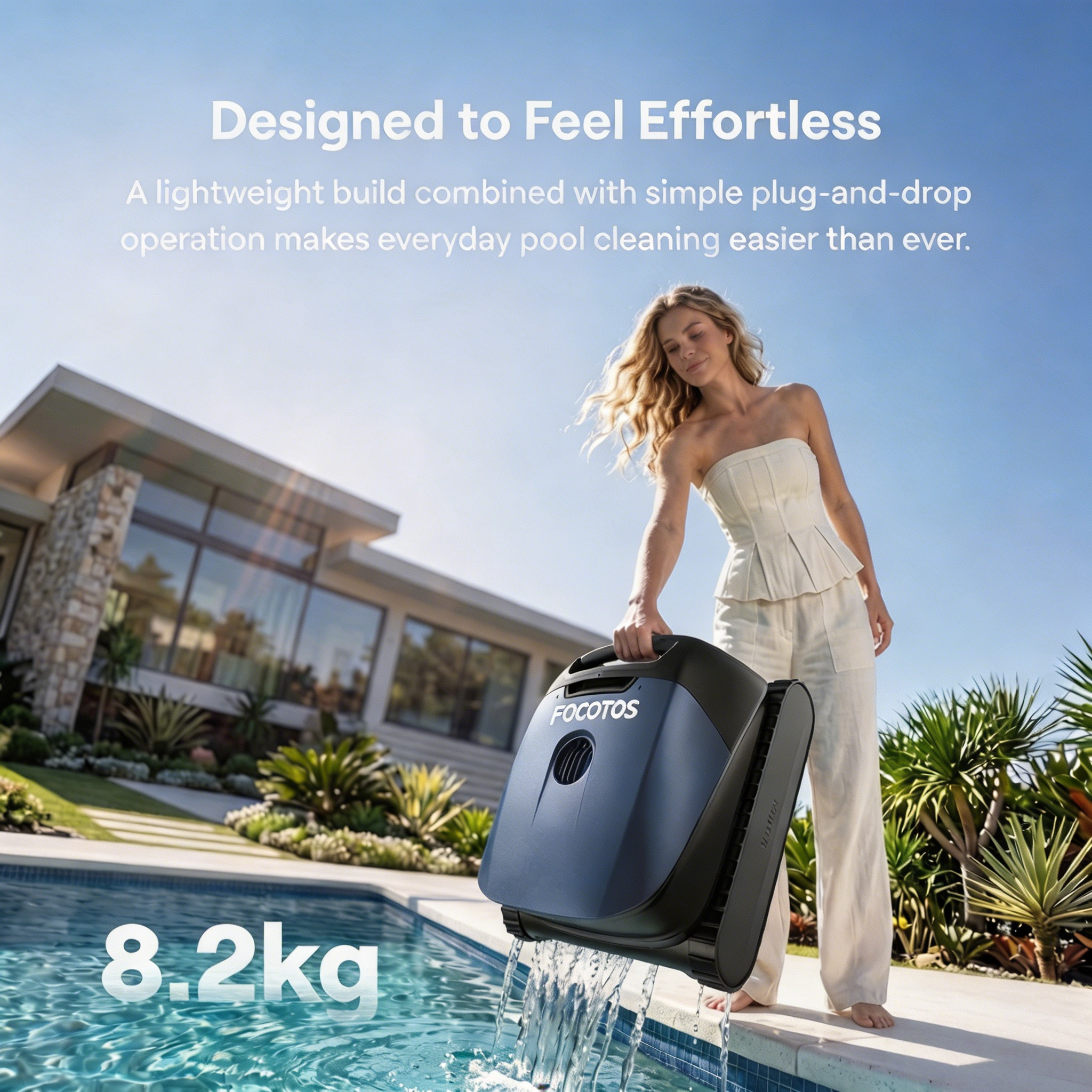 FOCOTOS Sora 10 Pool Vacuum Robot with Shallow Water Platform Cleaning - Royal Blue