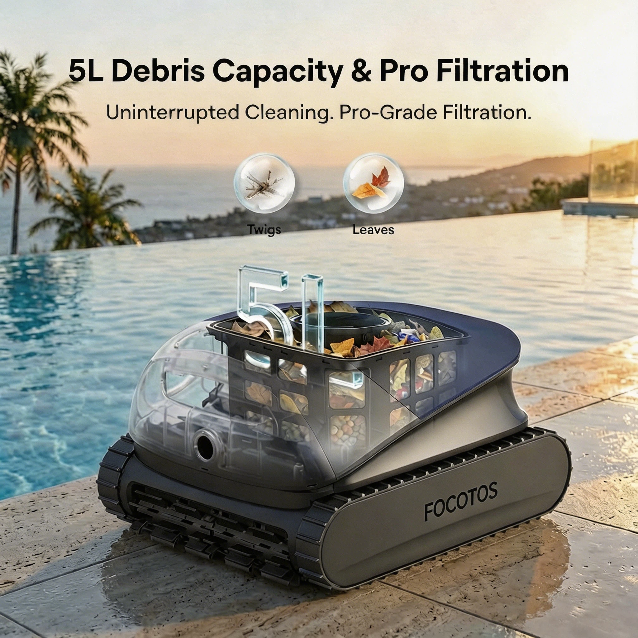 FOCOTOS Sora 10 Pool Vacuum Robot with Shallow Water Platform Cleaning - Royal Blue