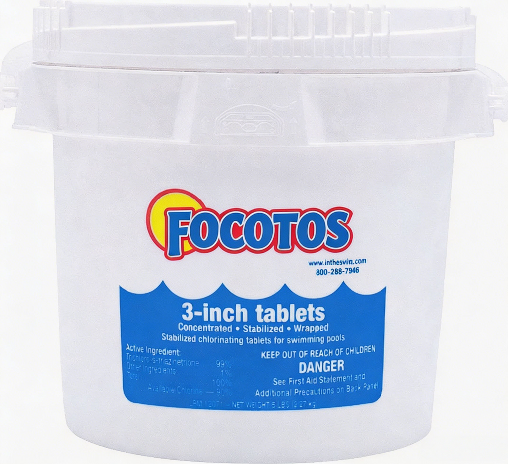 FOCOTOS 3 Inch Stabilized Chlorine Tablets for Sanitizing Swimming Pools - Individually Wrapped, Slow Dissolving - 90% Available Chlorine - Tri-Chlor - 5 Pounds