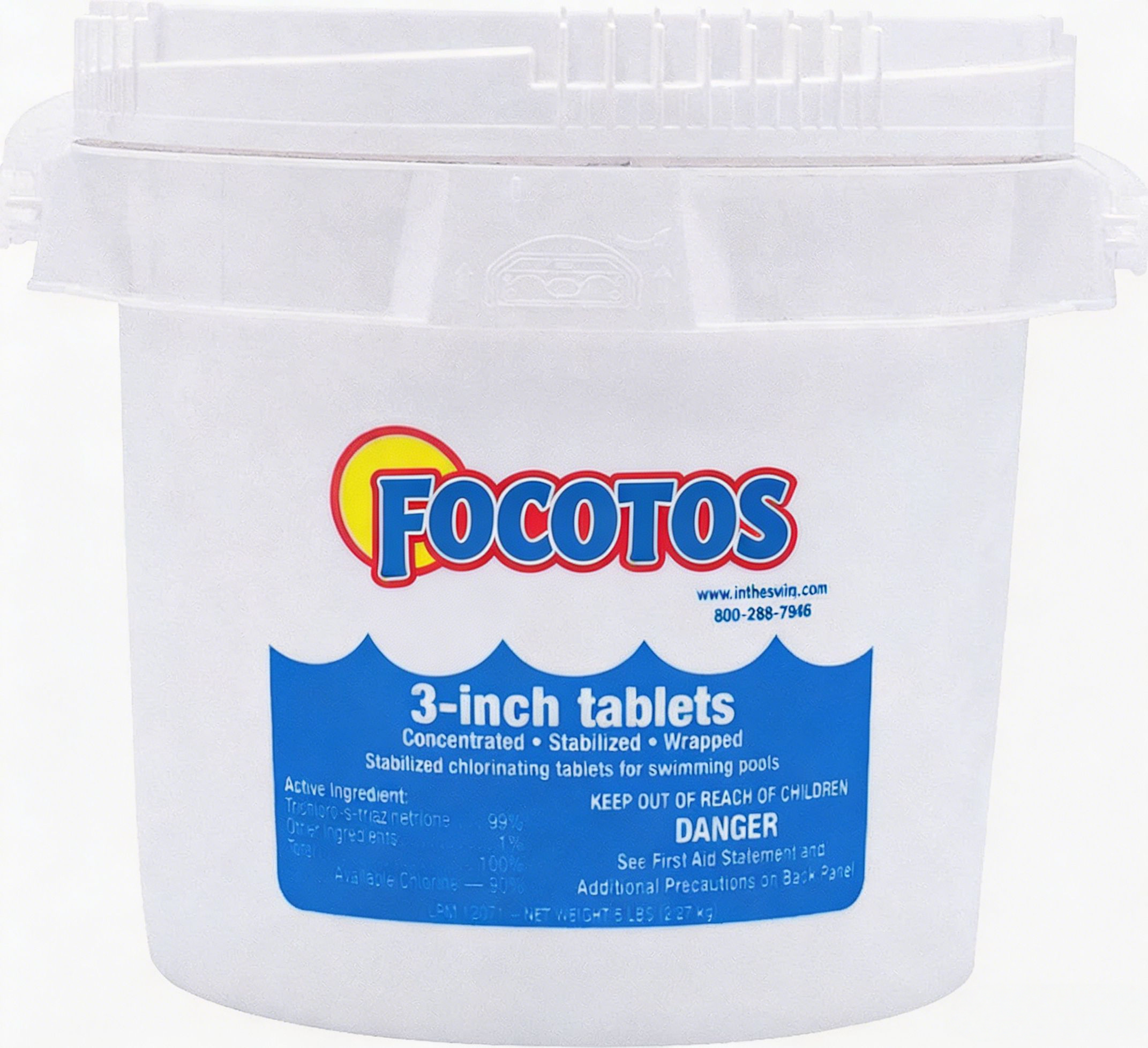 FOCOTOS 3 Inch Stabilized Chlorine Tablets for Sanitizing Swimming Pools - Individually Wrapped, Slow Dissolving - 90% Available Chlorine - Tri-Chlor - 5 Pounds