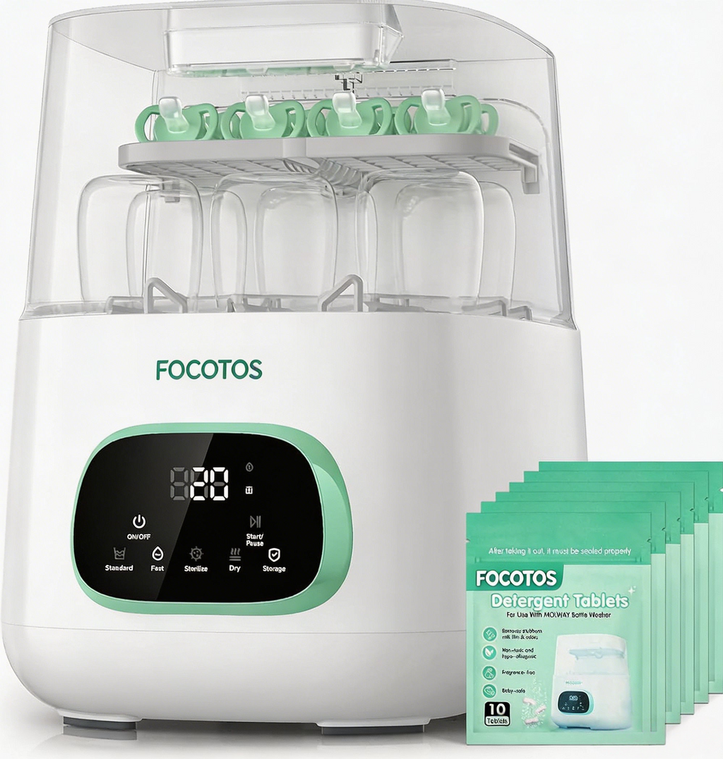 FOCOTOS Upgraded Bottle Washer Pro, All-in-One Baby Bottle Washer and Sterilizer & Dryer, Cleaning Machine for Bottles, Pump Parts & Baby Essentials, Replaces Hand Washing, Mothers Day Gifts for Women