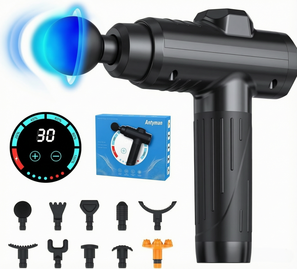 Antyman Massage Gun Deep Tissue, Portable Muscle Massage Device with 10 Massage Heads, 2026 Upgraded 30 Speeds Massager with LCD Touch Screen for Body Back Shoulder Muscle Relaxation