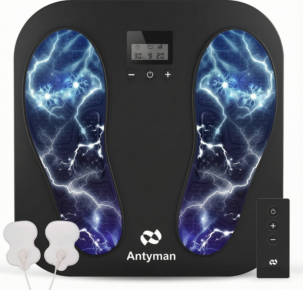 Antyman EMS Foot Massager for Neuropathy, Plantar Fasciitis and Pain Relief | Rechargeable TENS Foot Stimulator with 10 Modes 20 Intensities, 2 TENS Unit Muscle Circulation Stimulator ,Gifts for Mom Dad
