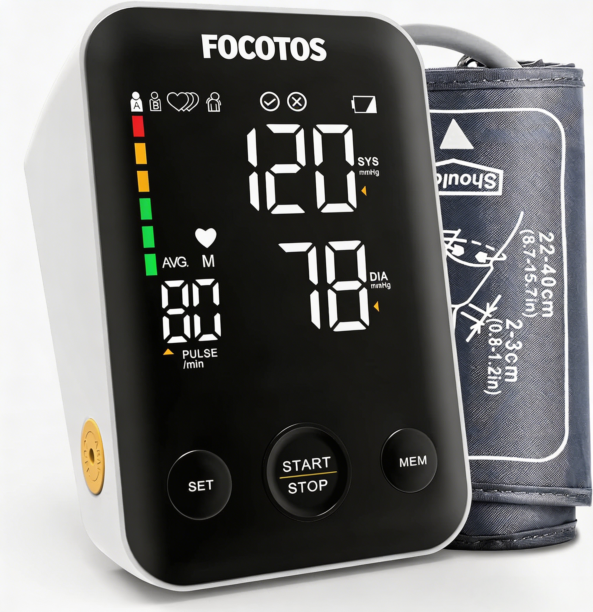 Blood Pressure Monitor Large Cuff, FOCOTOS Upper Arm Blood Pressure Machines for Home Use Accurate BP Cuff LED Backlight Display Heart Rate Detection 2x120 Records, Cuff 22-40cm