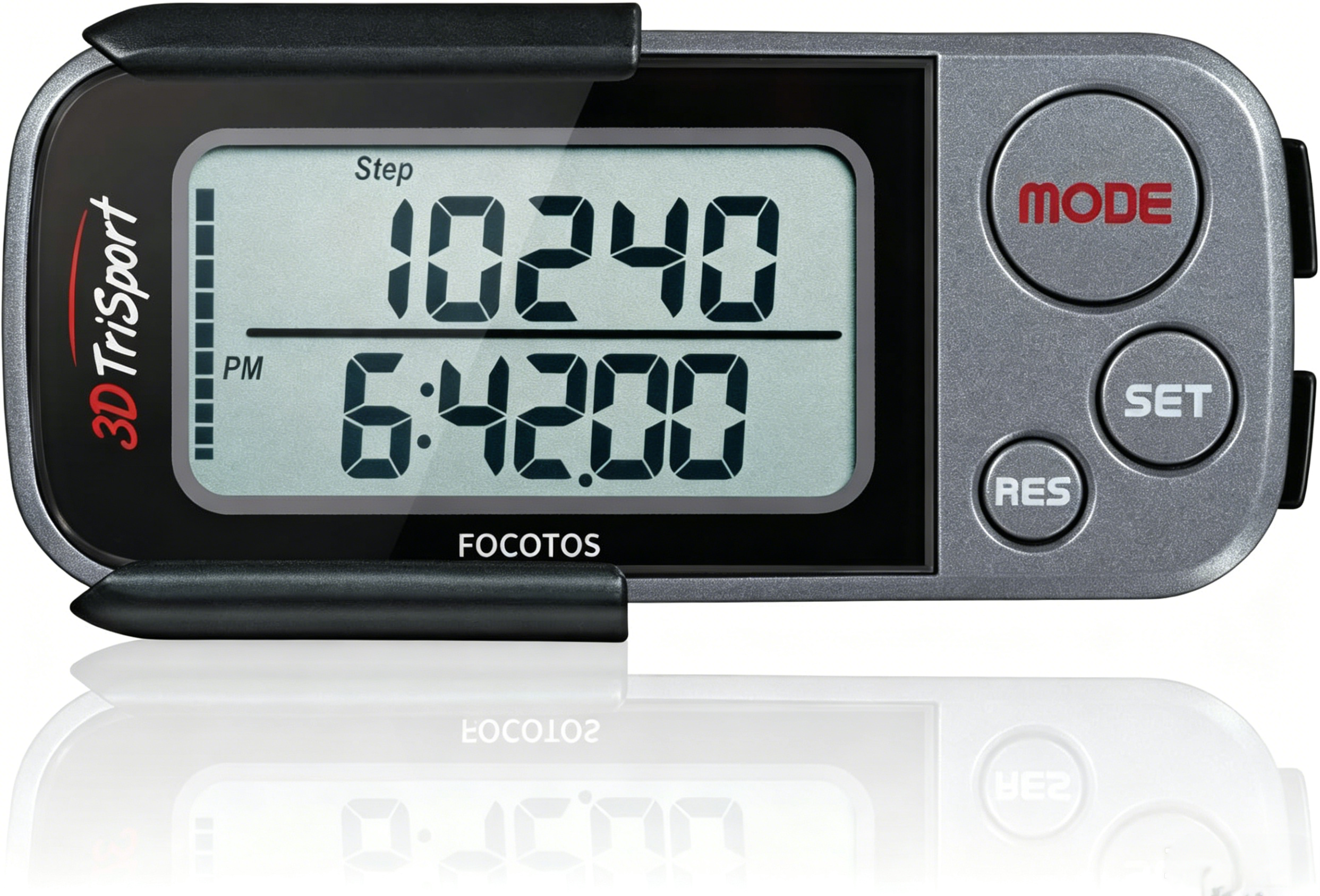 FOCOTOS 3DTriSport 3D Walking Pedometer with Clip & Strap, Accurate Step Counter with 30-Day Memory, Distance in Miles/KM with Large Display Perfect for Seniors & Beginners, eBook Included