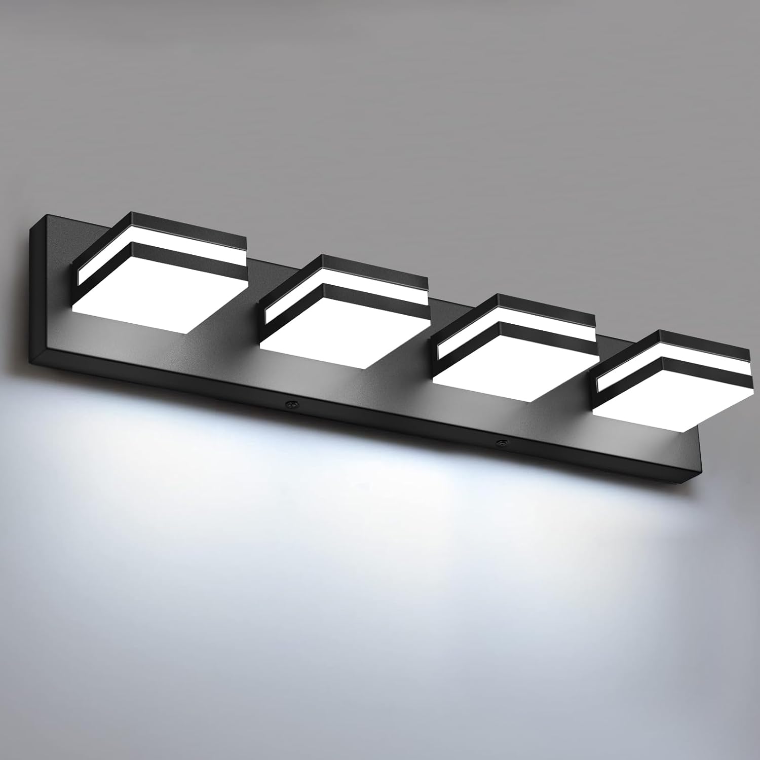 FOCOTOS LED Modern Bathroom Lights Fixtures(4-Light,Dimmable,360°Rotate),Matte Black Acrylic Wall Lighting,Vanity Lights for Bathroom Over Mirror - 6000k 24In （No Assembly Required）