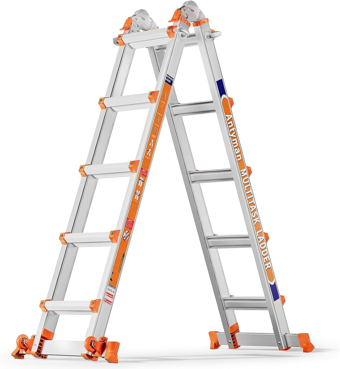 Antyman Telescoping A Frame Ladder, 17FT Multi Position Ladder with Stabilizer Bar & Wheels,330 lbs Security Load for Stairs Home Indoor Outdoor Roof