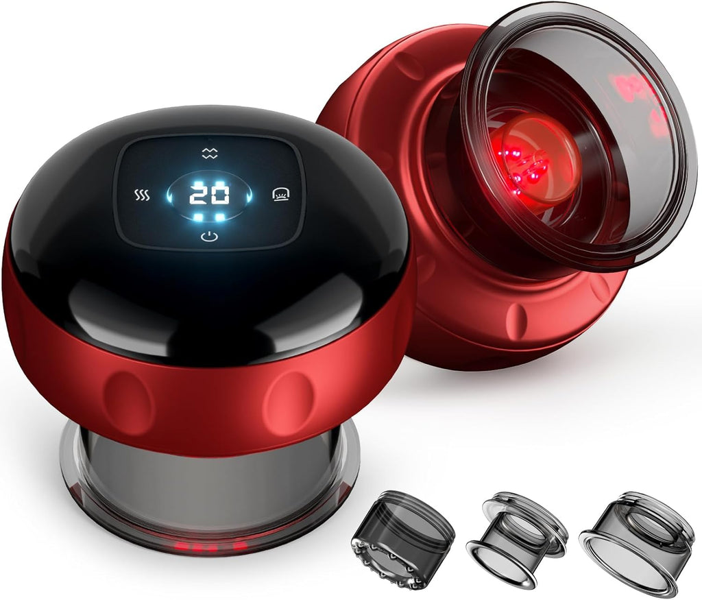FOCOTOS 2 Pack Cupping Set, 7-in-1 Smart Cupping Therapy Massager. Red Light Cupping Therapy Set with 2 Modes for Targeted Muscle Soreness,Tighter Skin,Cupping Kit with 20 Levels Suction and Heat and Gua Sha