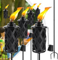 FOCOTOS Citronella Torches for Outside Set of 6, 16 Oz Outdoor Torches with 3-Prong Grounded Stake, 59 Inch Metal Torch for Garden Décor, Outside Torches for Backyard, Garden, Patio (Black