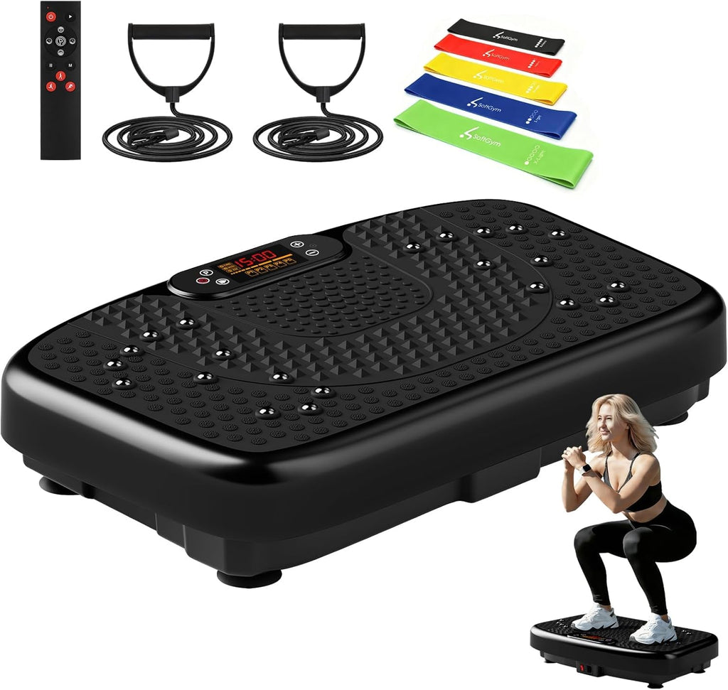 FOCOTOS Waver Vibration Plate Exercise Machine for Lymphatic Drainage Weight Loss,120 Speed Levels Vibrating Platform with Resistance Bands,Full-Body Workout Equipment for Muscle Activation