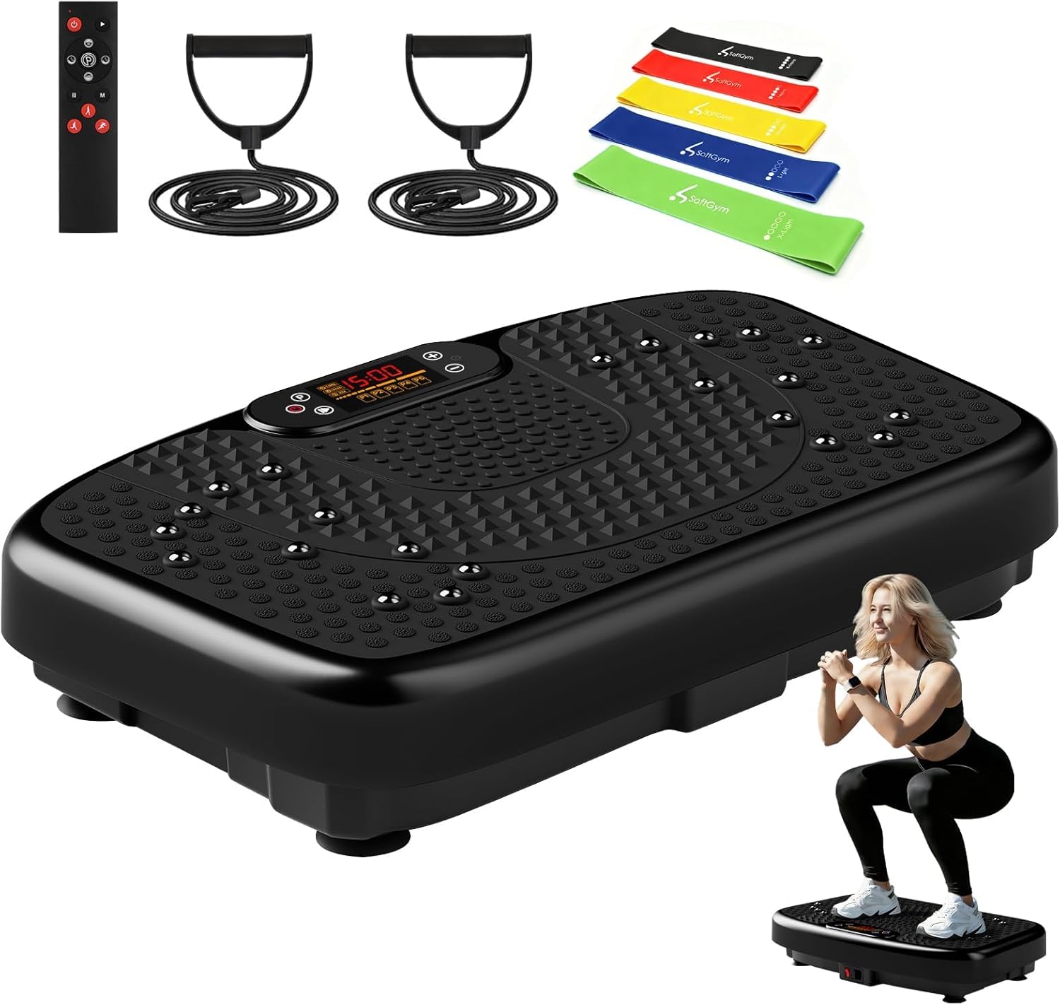FOCOTOS Waver Vibration Plate Exercise Machine for Lymphatic Drainage Weight Loss,120 Speed Levels Vibrating Platform with Resistance Bands,Full-Body Workout Equipment for Muscle Activation