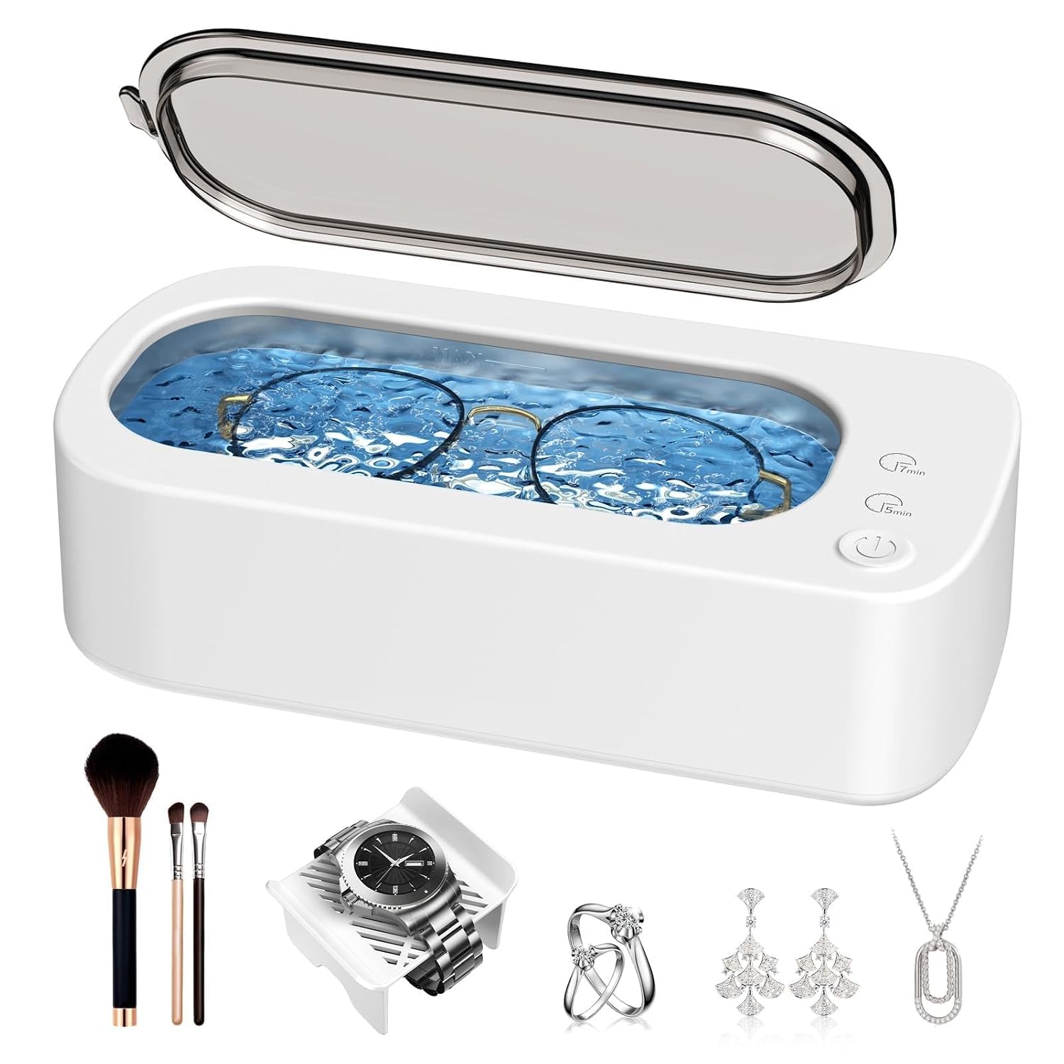 Antyman Ultrasonic Jewelry Cleaner Machine: 48KHz Ultra Sonic Cleaner for Jewelry,Eyeglass,Rings,Watch Band,Dentures,with Dual Cleaning Modes,350ML 304 Stainless Steel Tank,Gift for Wife,Mom,Daughter
