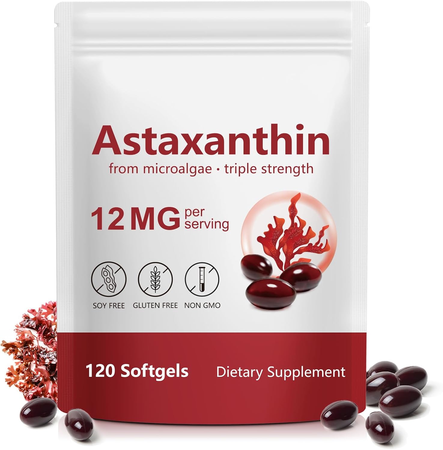 FOCOTOS Premium Astaxanthin 12mg, Natural Antioxidant Supplement for Eye, Joint, Skin Health,Microalgae Source, 4 Month Supply | Supports Internal Circulation, 120 Softgels