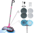 FOCOTOS Cordless Electric Mop, Electric Spin Mop with Water Sprayer, Powerful Floor Cleaner, 300ml Tank Self-Propelled for Hardwood & Tile, Adjustable Handle, 2500mAh Long-Lasting Battery, Pink