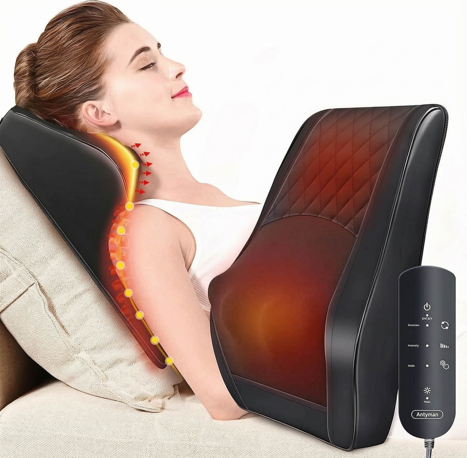 Antyman Back Massager with Heat, 3D Kneading Massage Pillow for Back, Neck, Shoulder, Leg Pain Relief Deep Tissue, Gifts for Women Men Mom Dad