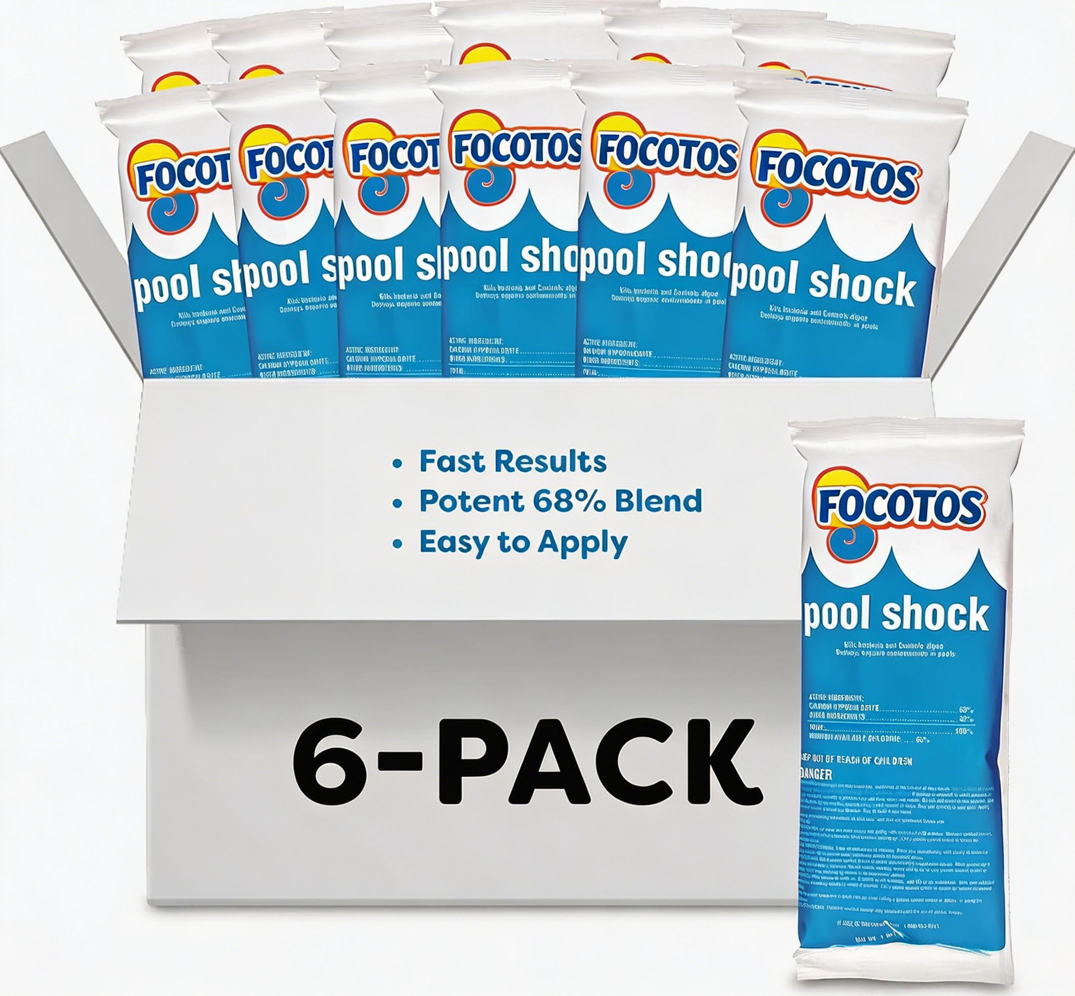 FOCOTOS Pool Shock – 68% Cal-Hypo Granular Sanitizer for Crystal Clear Water – Defends Against Bacteria, Algae, and Microorganisms - 6 X 1 Pound