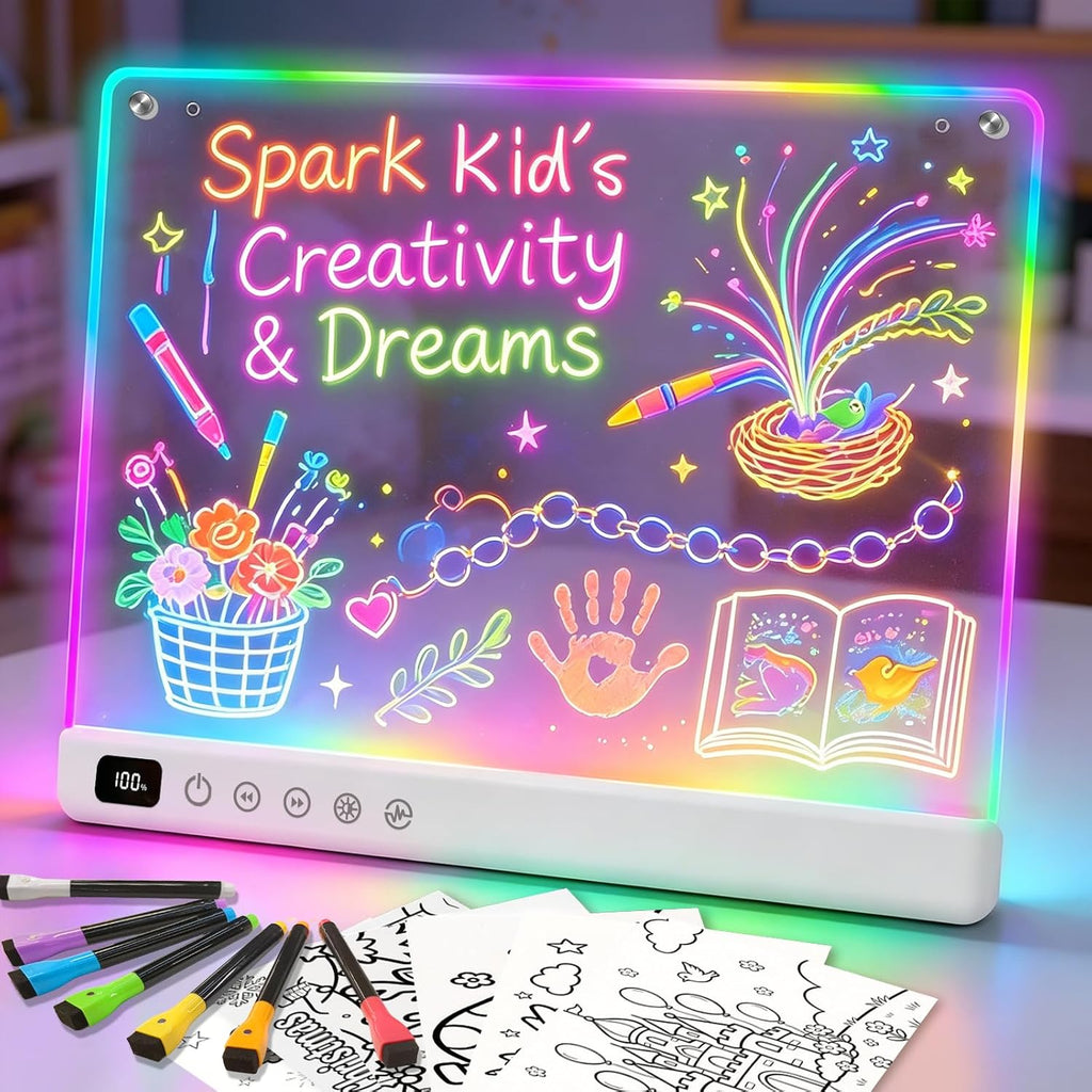 FOCOTOS Led Drawing Board with 13 Light Effects, 16" Rechargeable Glow Doodle LED Note Board with Colors, Neon Light Up Drawing Tablet Gifts for Kids for Easter Birthday Christmas Gift Ideas