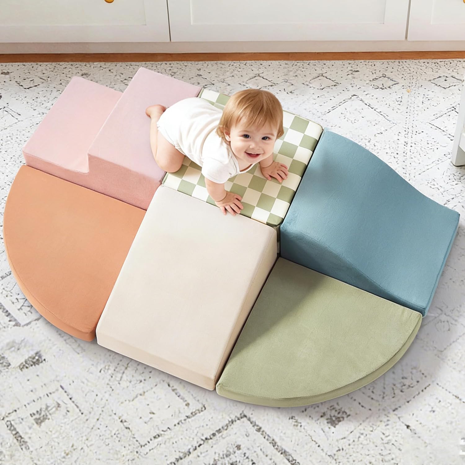 Antyman Soft Foam Climbing Blocks for Toddlers, 6-Piece Foam Blocks | Indoor Playground Baby Climbing Toys, Ideal Gift for Kids Activity Crawling and Sliding Foam Play Set (Morandi)