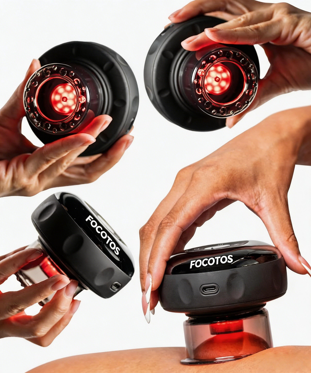 FOCOTOS The Original 4-in-1 Smart Cupping Therapy Massager, Red Light Therapy for Targeted Pain Relief, Knots, Aches, Muscle Soreness, Circulation & Tighter Skin, Portable Cupping Kit (Four Pack)