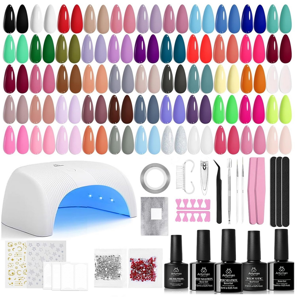 Antyman Beetles Gel Nail Polish Kit with U V Light - 80Pcs 55 Colors Gel Nail Kit | Color Enchantment with Everything Base Top Coat Beginner Starter at Home Nails Kit Manicure DIY Salon Tools Gifts for Women