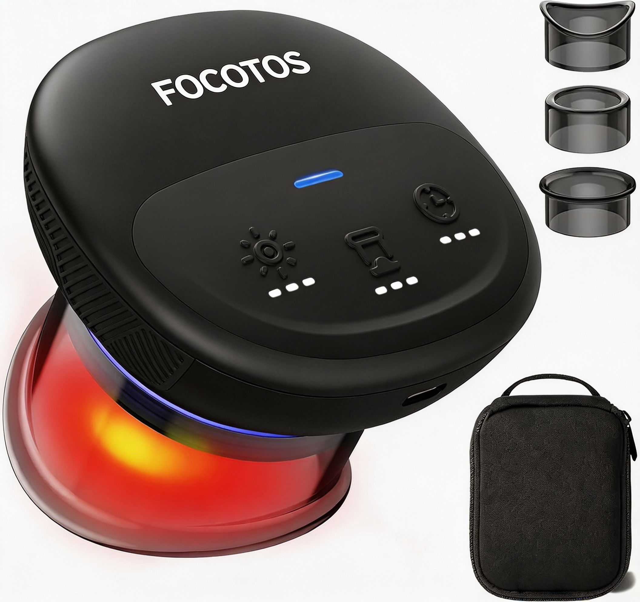 FOCOTOS Emberace Cup Smart Cupping Massager with 850nm Infrared Heating and 3 Suction Levels up to -55KPa, Rechargeable Multi-Device Sync, 70 min Runtime, 3 Heads & Storage Pouch, Gifts for Men Women