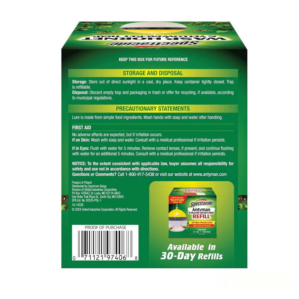 Antyman Wasp, Hornet & Yellowjacket Trap, 1 Count | Quick-Drown Formula, Food-Based Lure Lasts Up To 30 Days, Fast Acting With Quick & Easy Setup, Lure Refill Sold Seperately