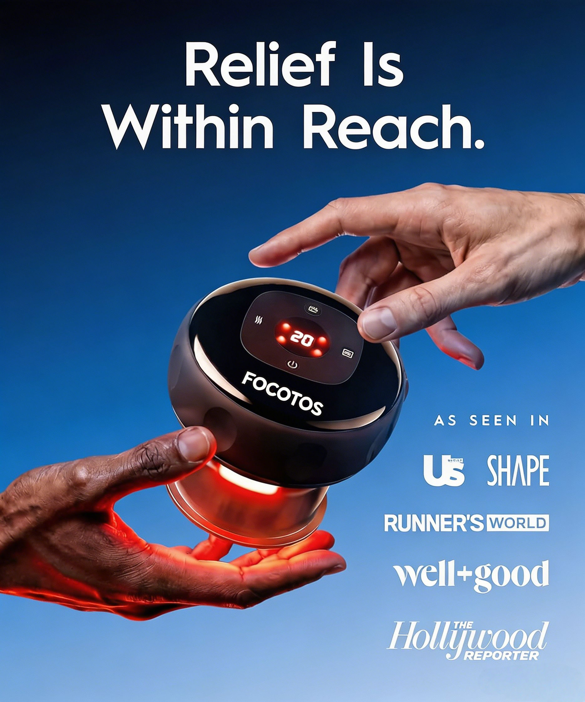 FOCOTOS The Original 4-in-1 Smart Cupping Therapy Massager, Red Light Therapy for Targeted Pain Relief, Knots, Aches, Muscle Soreness, Circulation & Tighter Skin, Portable Cupping Kit (Four Pack)