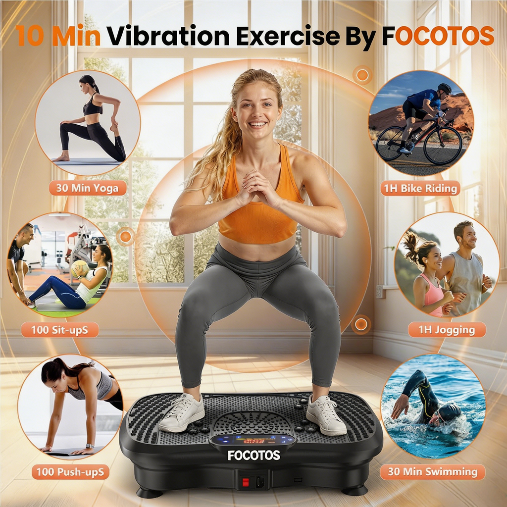 FOCOTOS Vibration Plate Fitness Platform Exercise Machine Vibrating Shaking Full Body Shaker Workout Vibrate Stand Shake Board Sport for Weight Loss Fat Burner for Gym Home Office