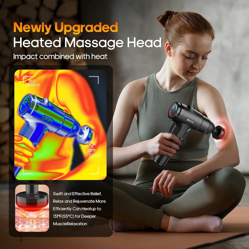 Antyman Massage Gun with Heat, Massager Deep Tissue Heat Muscle Massager Gun, Powerful Massage Gun for Home Office Workout Muscle Pain Relief with Suitcase Birthday Gift Ideas for Mom Dad Men Women