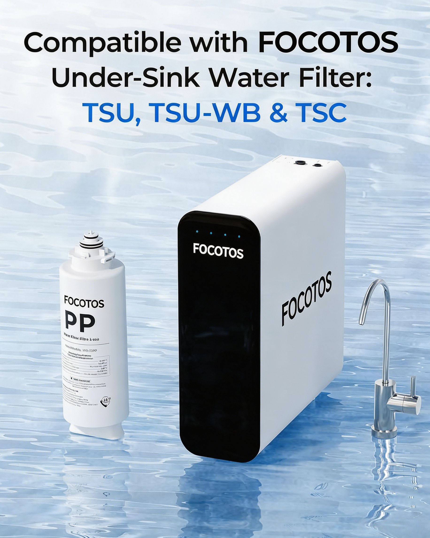 FOCOTOS TSPP Under Sink Sediment Water Filter, Replacement TSU-W 3-Stage Ultra-Filtration Under Sink Water Filter System, 1 Pack