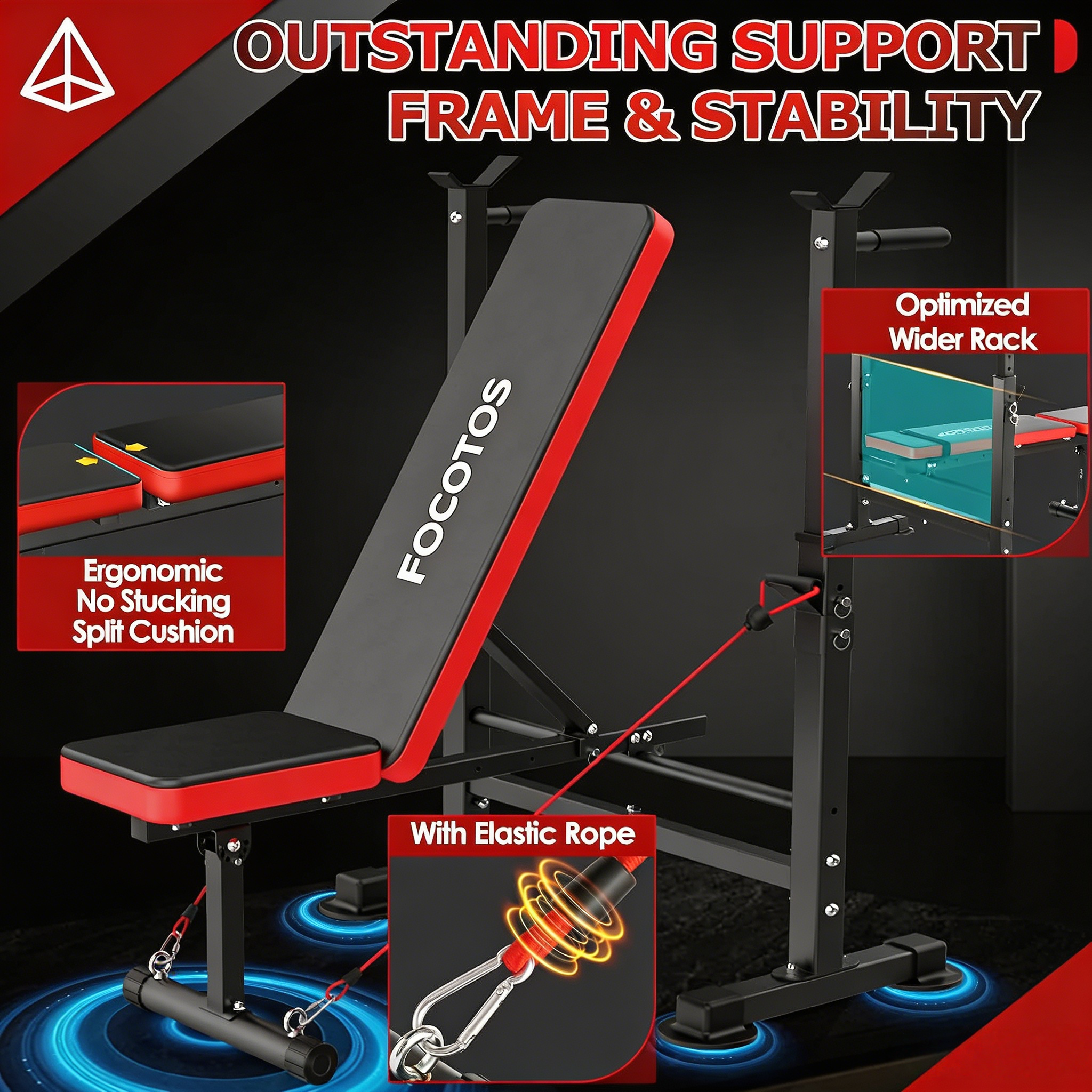 FOCOTOS 900LBS All in One Weight Bench Set with Squat Rack Adjustable Workout Bench with Leg Developer Preacher Curl Rack Fitness Strength Training Bench for Home Gym