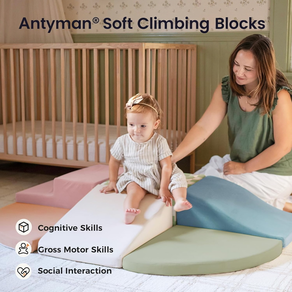 Antyman Soft Foam Climbing Blocks for Toddlers, 6-Piece Foam Blocks | Indoor Playground Baby Climbing Toys, Ideal Gift for Kids Activity Crawling and Sliding Foam Play Set (Morandi)