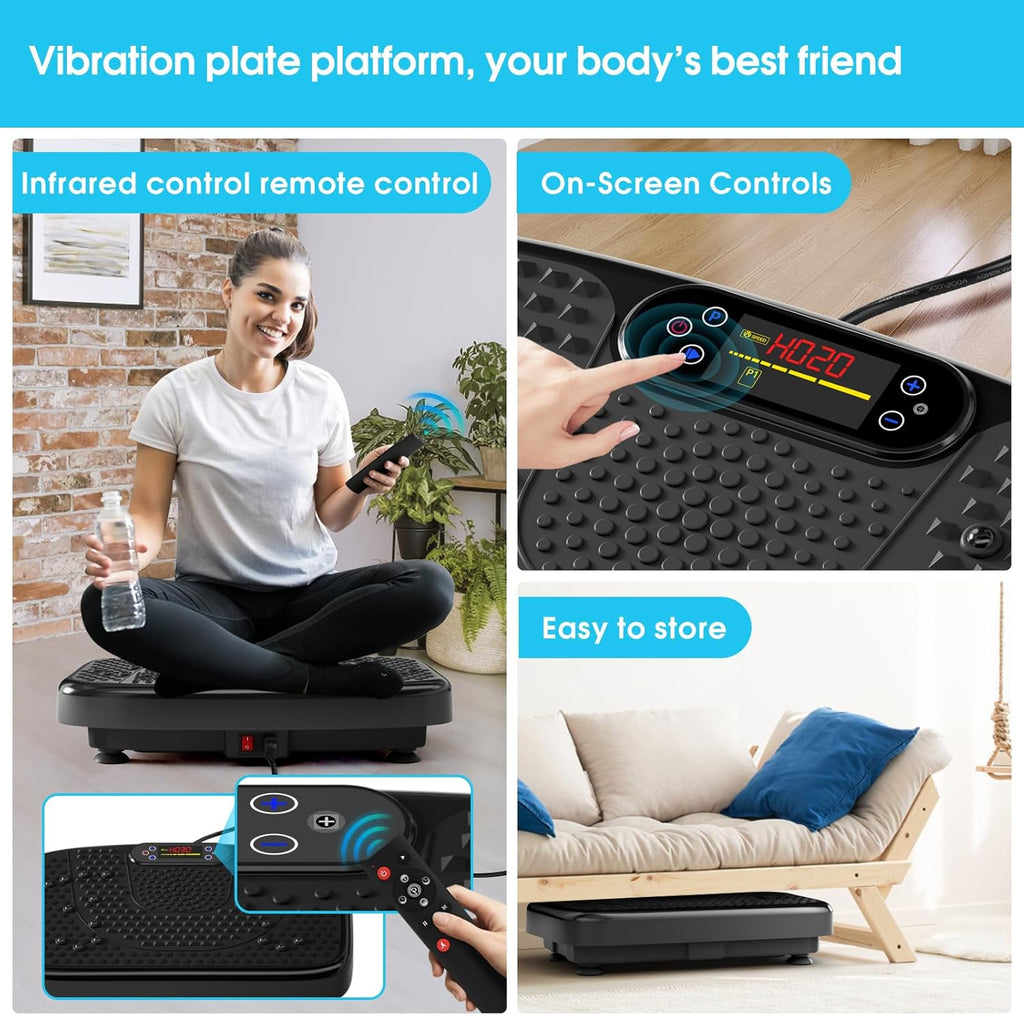 FOCOTOS Waver Vibration Plate Exercise Machine for Lymphatic Drainage Weight Loss,120 Speed Levels Vibrating Platform with Resistance Bands,Full-Body Workout Equipment for Muscle Activation