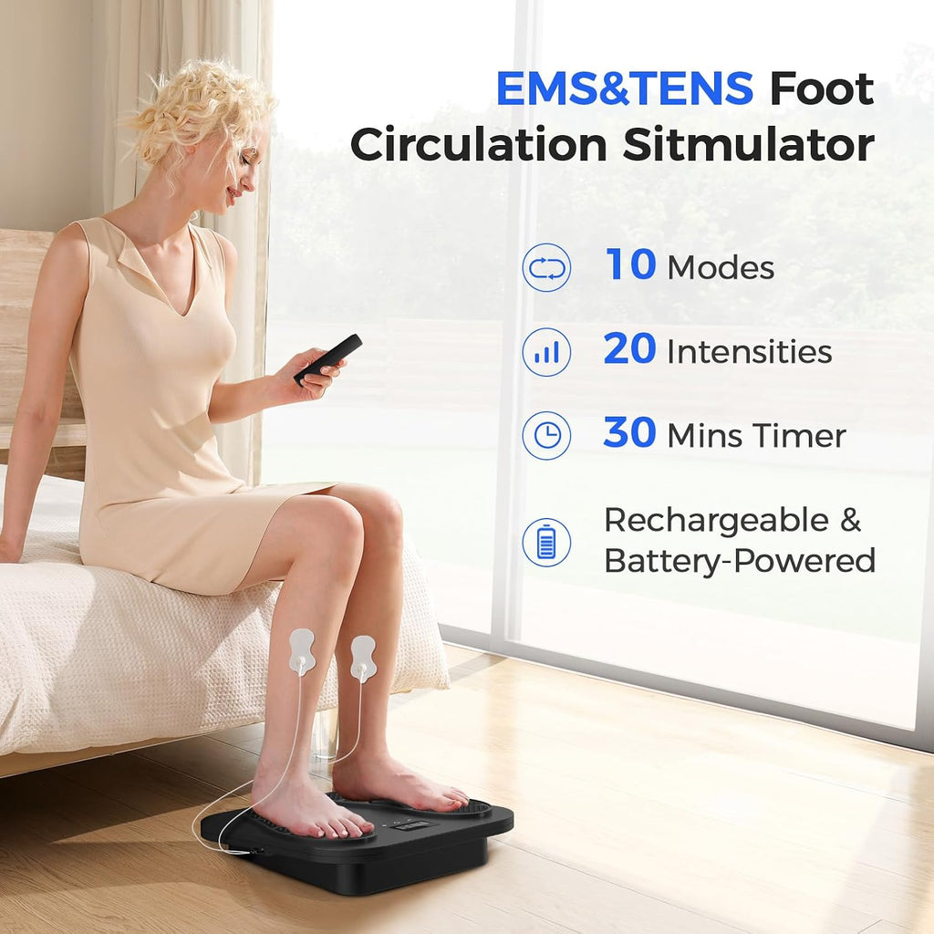 Antyman EMS Foot Massager for Neuropathy, Plantar Fasciitis and Pain Relief | Rechargeable TENS Foot Stimulator with 10 Modes 20 Intensities, 2 TENS Unit Muscle Circulation Stimulator ,Gifts for Mom Dad