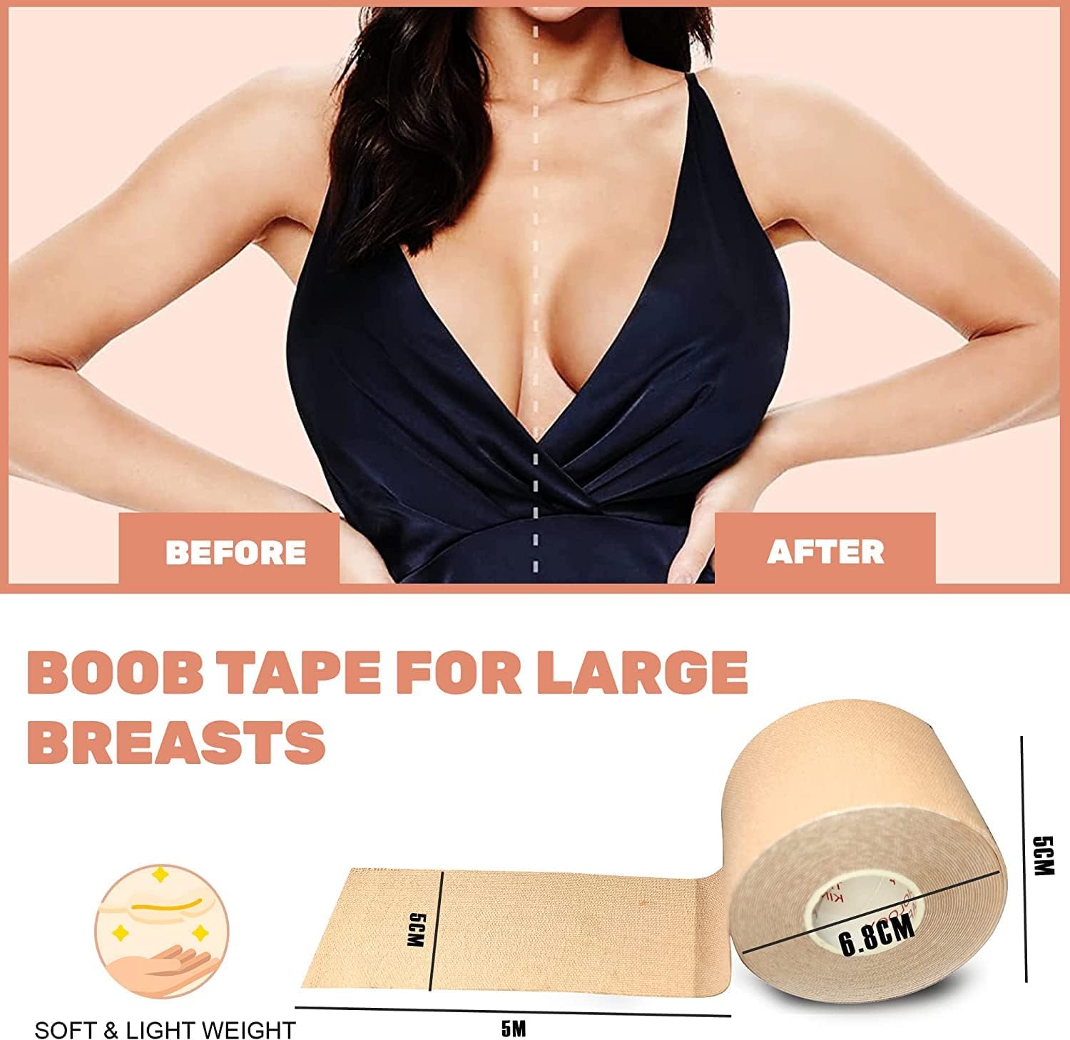 Antyman Boob Tape - Strapless, Large Breasts, 2 Pcs Nipple Covers, Longer Tape Rolls