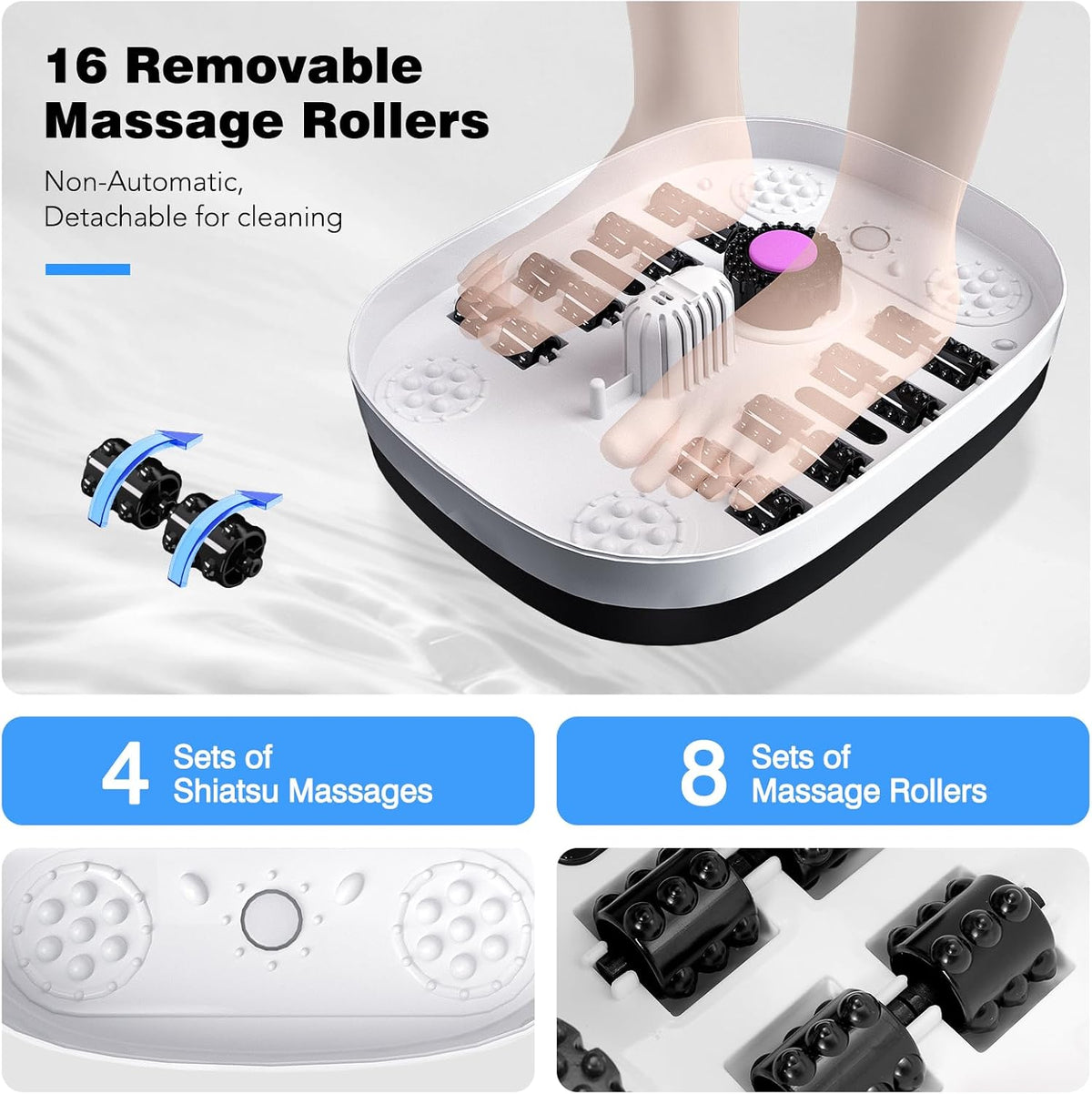 Antyman Collapsible Foot Spa Bath with Heat & Bubble, Foot Soaking Tub with Timer and Red Light., 16 Rollers & Pumice Stone, Enjoy Warm Water Foot Bath, Gift for Wife and Mom, Black