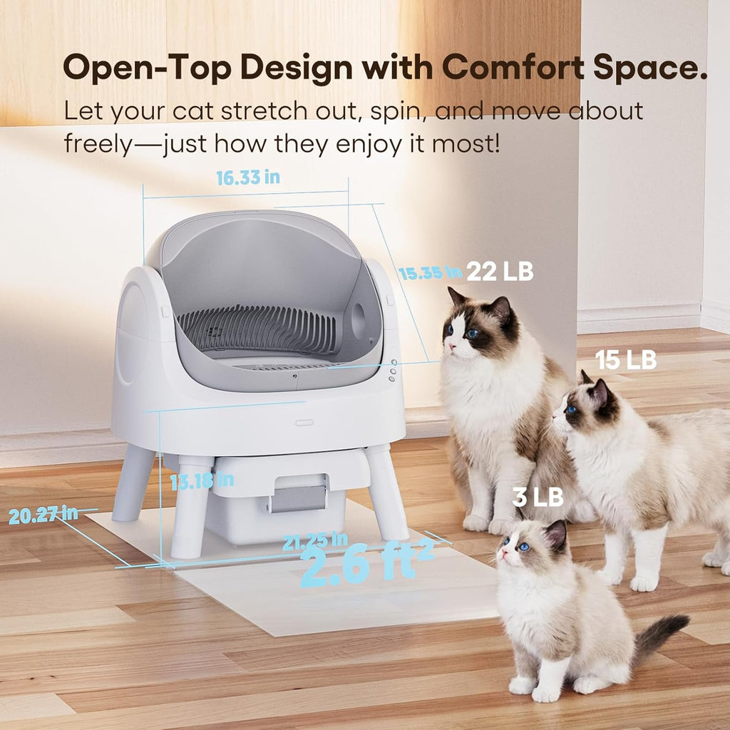 FOCOTOS Self Cleaning Cat Litter Box, Automatic Litter Box for Multiple Cats, Integrated Safety Protection with Open-Top Design