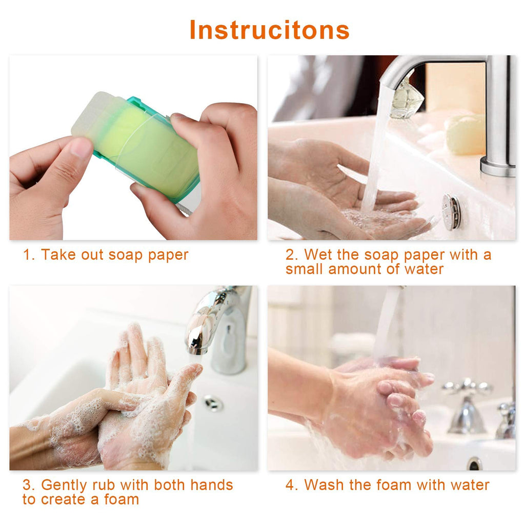 FOCOTOS 2 Boxs (100 Sheets) Hand Washing Soap Sheets for Outdoor Travel,Portable Camping Hand Soap,Hiking Washing Hand Bath Paper Soap for Travel,BBQ,Party,School,Girls