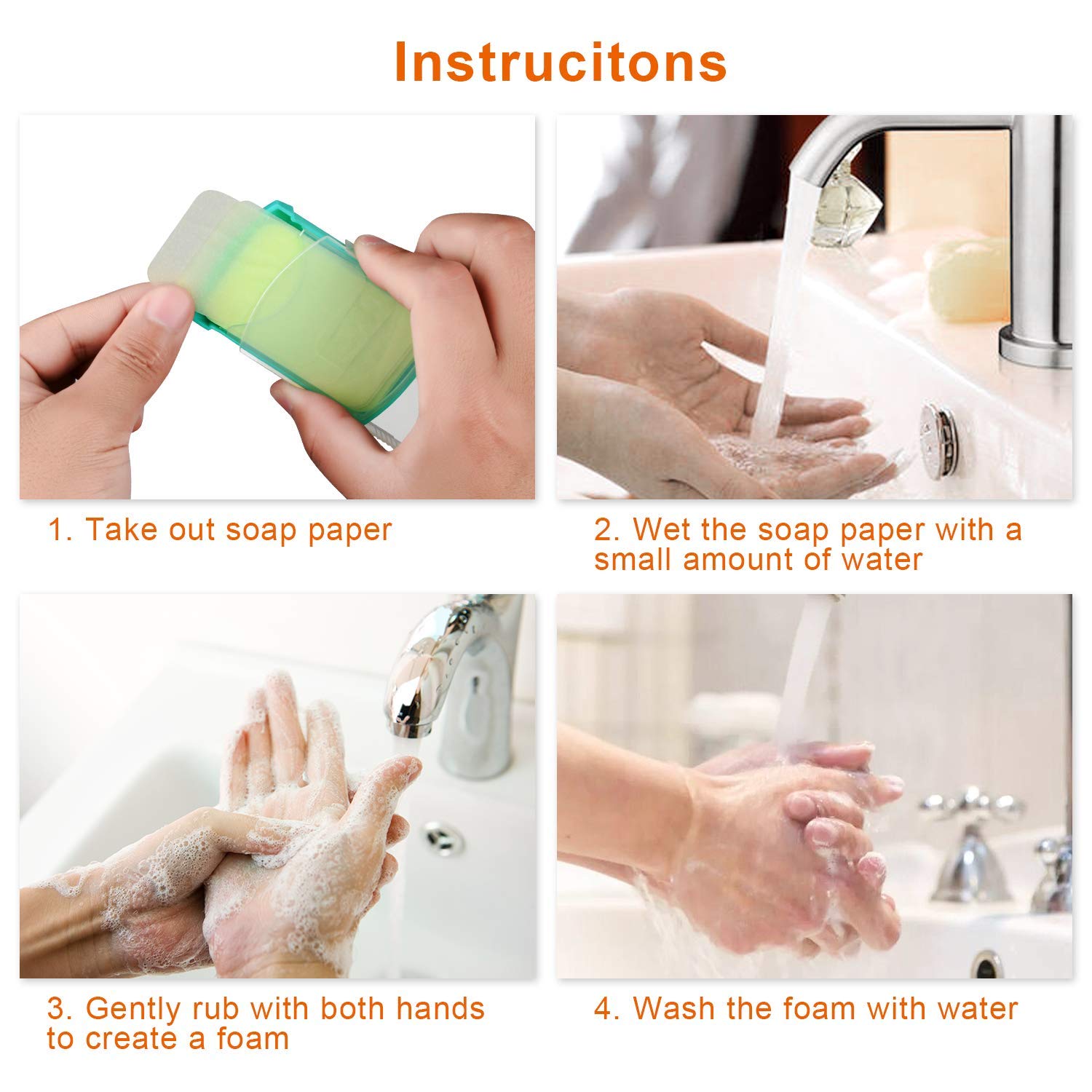 FOCOTOS 2 Boxs (100 Sheets) Hand Washing Soap Sheets for Outdoor Travel,Portable Camping Hand Soap,Hiking Washing Hand Bath Paper Soap for Travel,BBQ,Party,School,Girls