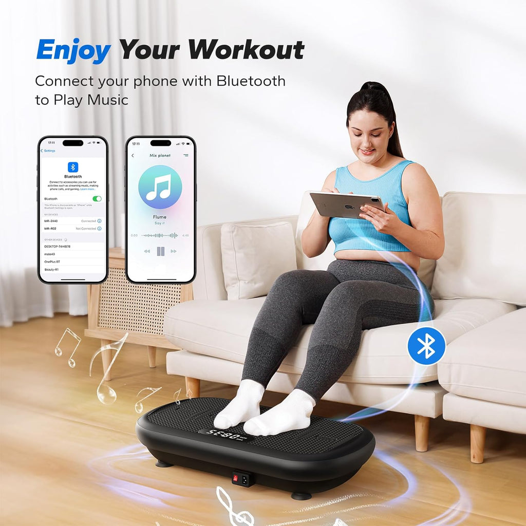 FOCOTOS Vibration Plate Exercise Machine, Vibration Plate 440 Lbs Capacity, Bluetooth and Silicone Pedal, Stimulate Deep Fat, Vibration Plate for Lymphatic Drainage, Vibrating for Weight Loss