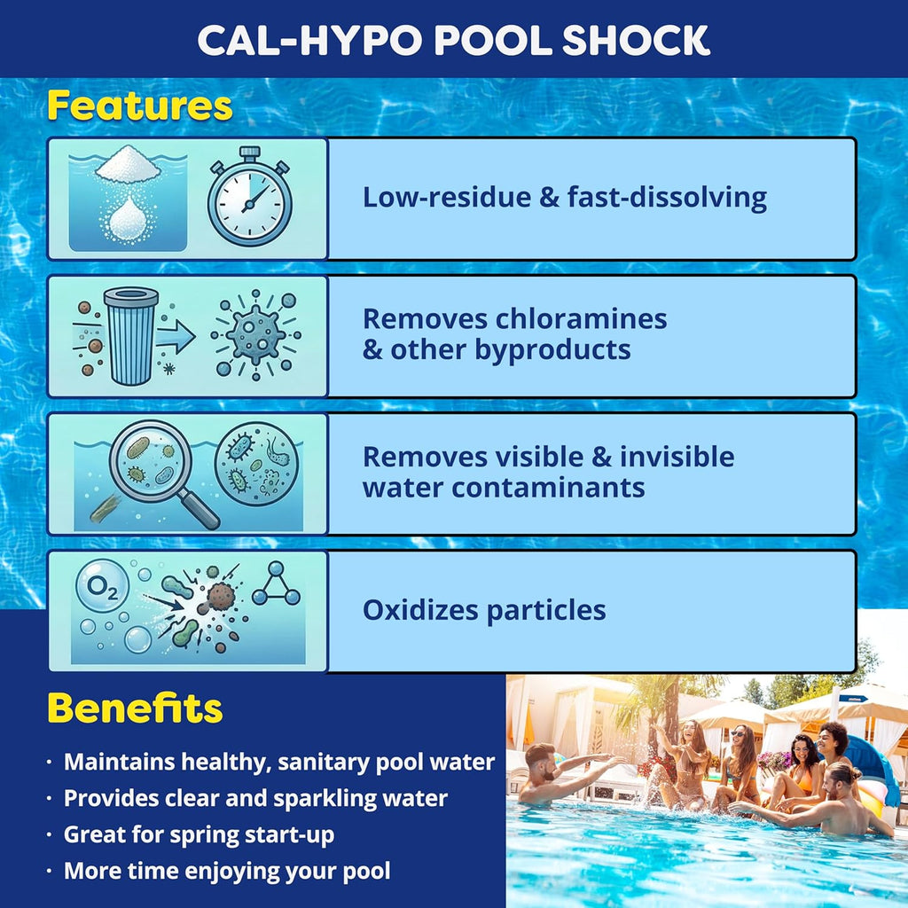 FOCOTOS Pool Shock – 68% Cal-Hypo Granular Sanitizer for Crystal Clear Water – Defends Against Bacteria, Algae, and Microorganisms - 6 X 1 Pound