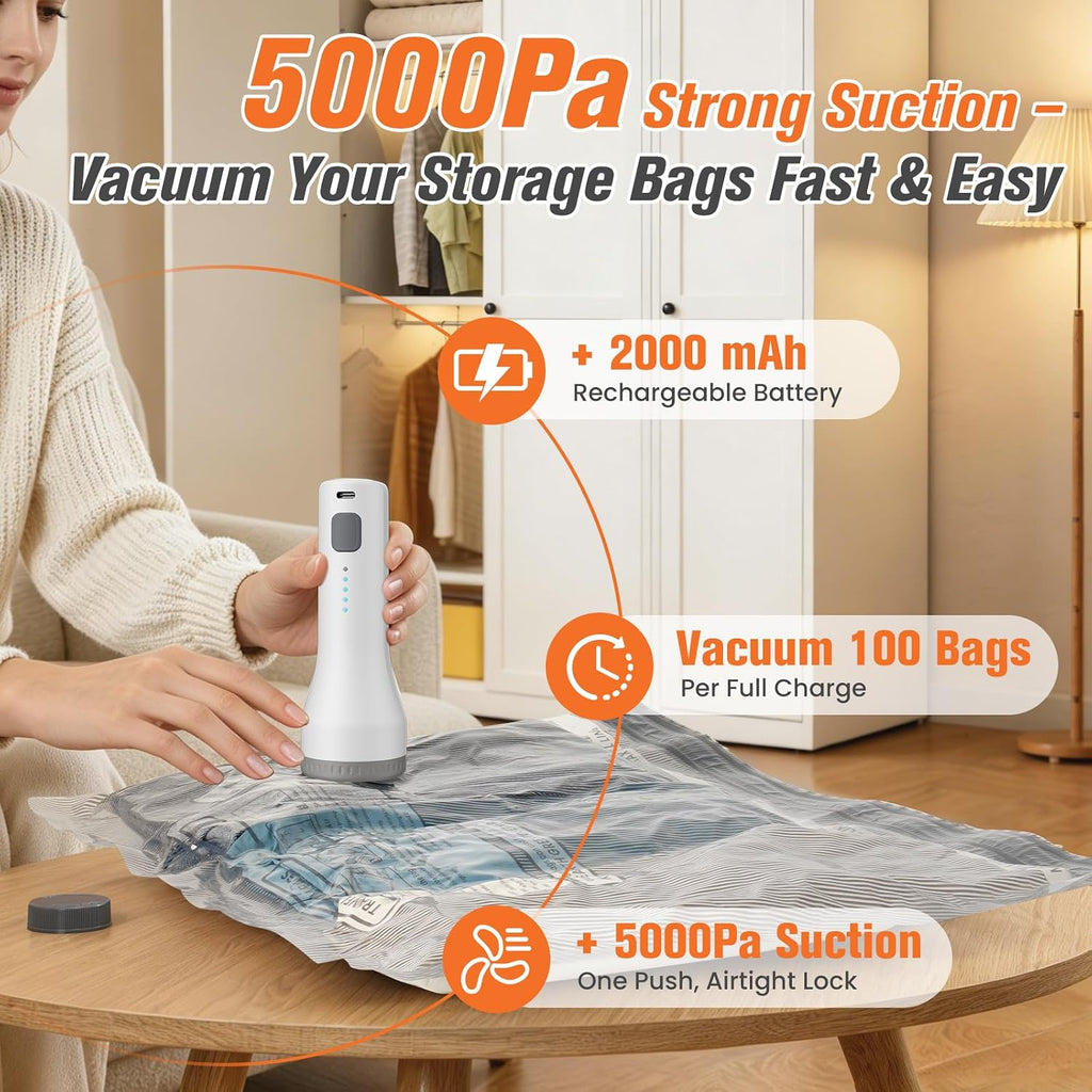 FOCOTOS 15 Pack Vacuum Storage Bags for Travel with Cordless Pump, Space Saver Bags for Clothes, Compression Packing Bags for Luggage, 15 Combo Size