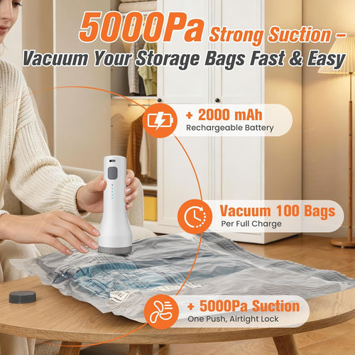 FOCOTOS 15 Pack Vacuum Storage Bags for Travel with Cordless Pump, Space Saver Bags for Clothes, Compression Packing Bags for Luggage, 15 Combo Size