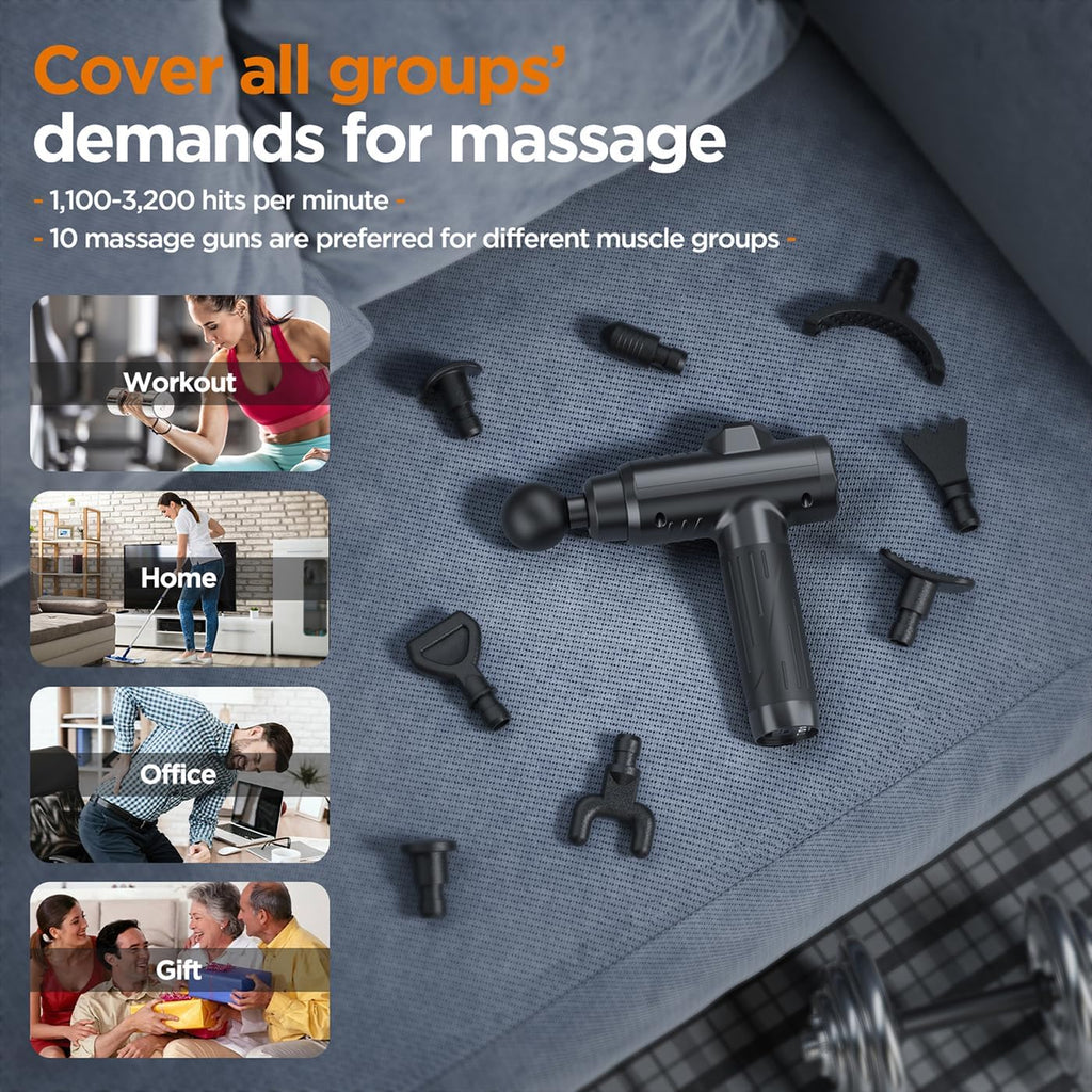 Antyman Massage Gun Deep Tissue, Portable Muscle Massage Device with 10 Massage Heads, 2026 Upgraded 30 Speeds Massager with LCD Touch Screen for Body Back Shoulder Muscle Relaxation