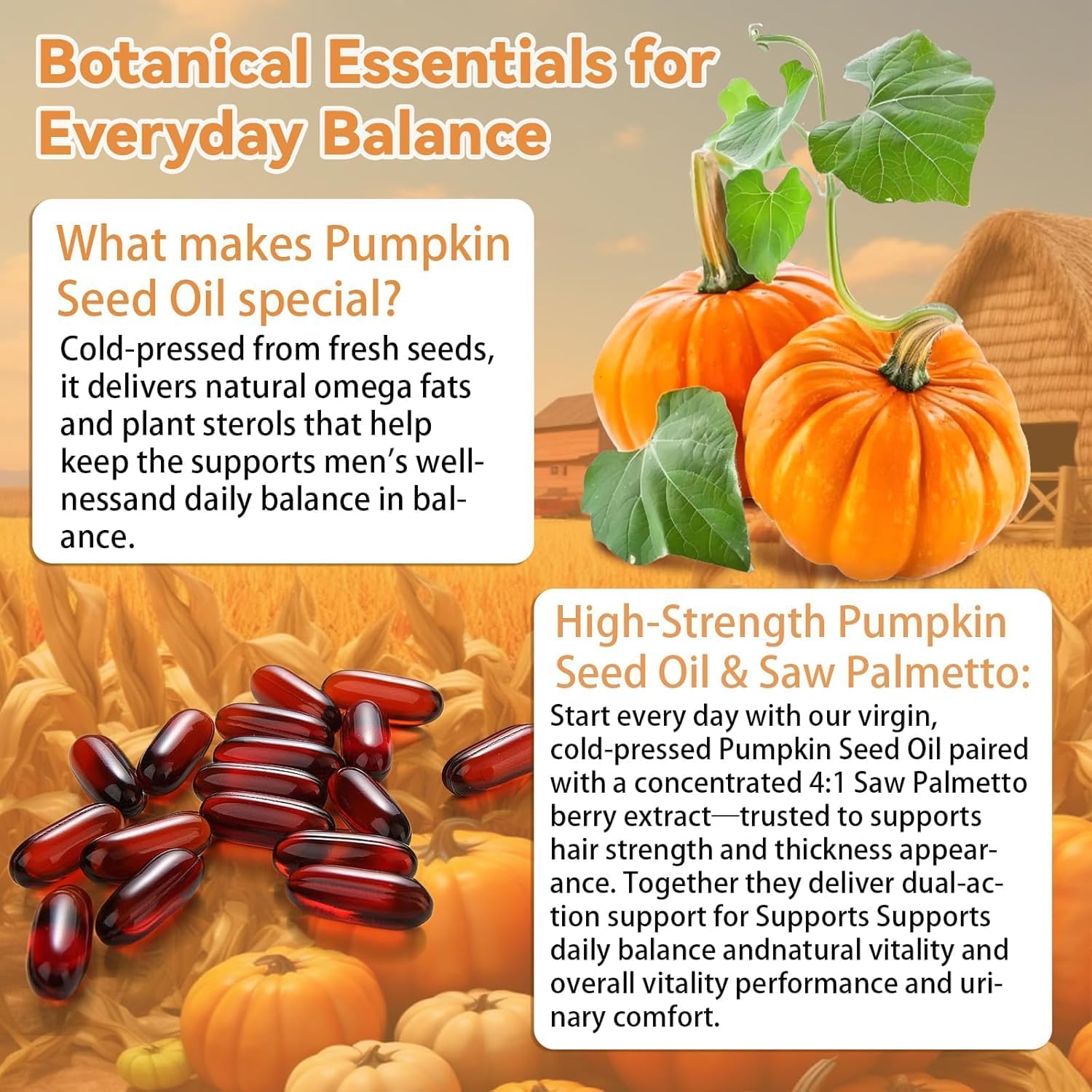 FOCOTOS Pumpkin Seed Oil, Pumpkin Seed Oil Capsules with Saw Palmetto| for Hair Growth - Non-GMO - 180 Softgels | 3000mg Cold Pressed white